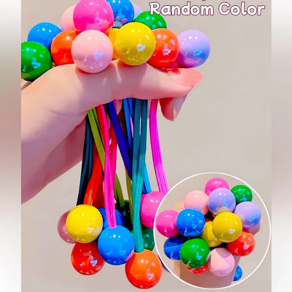 🟡🟢🟣🔵 COLORFUL ELASTIC BALL HAIR TIES FOR GIRLS❗️ 10 PIECES❗️🔵🟣🟢🟡